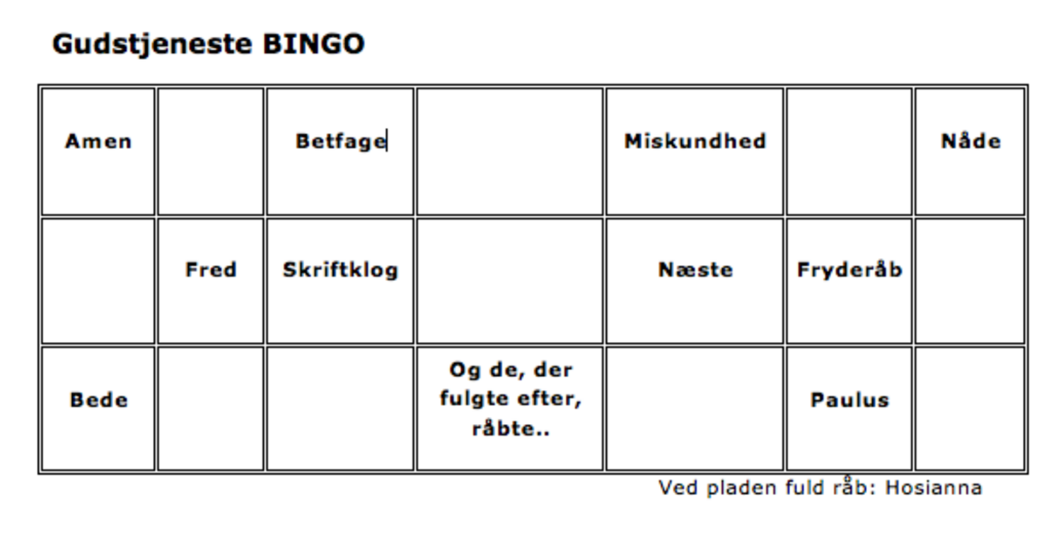Gudstjeneste BINGO